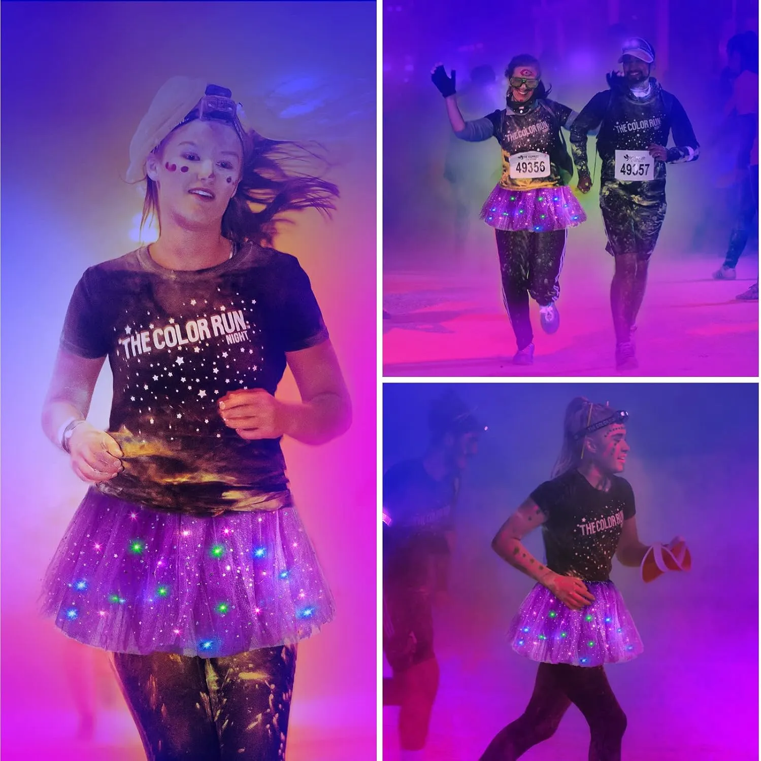2 Pack LED Tutu Skirt Layered Tutus for Women Light up 80's Tulle Tutu Skirt Party Carnival Costume