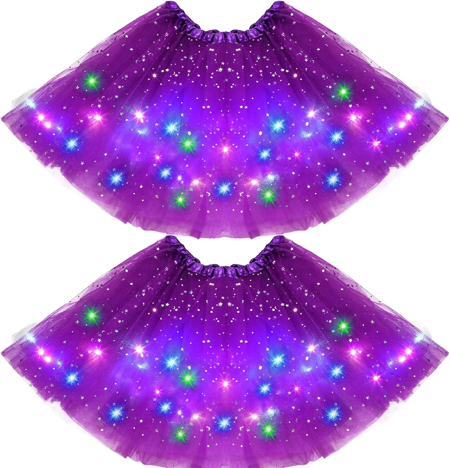 2 Pack LED Tutu Skirt Layered Tutus for Women Light up 80's Tulle Tutu Skirt Party Carnival Costume