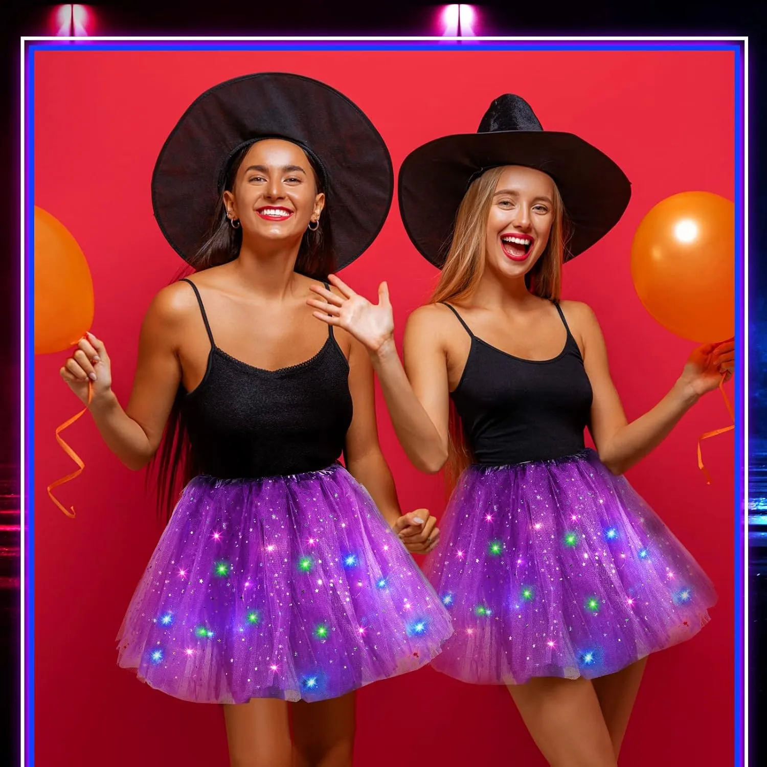 2 Pack LED Tutu Skirt Layered Tutus for Women Light up 80's Tulle Tutu Skirt Party Carnival Costume