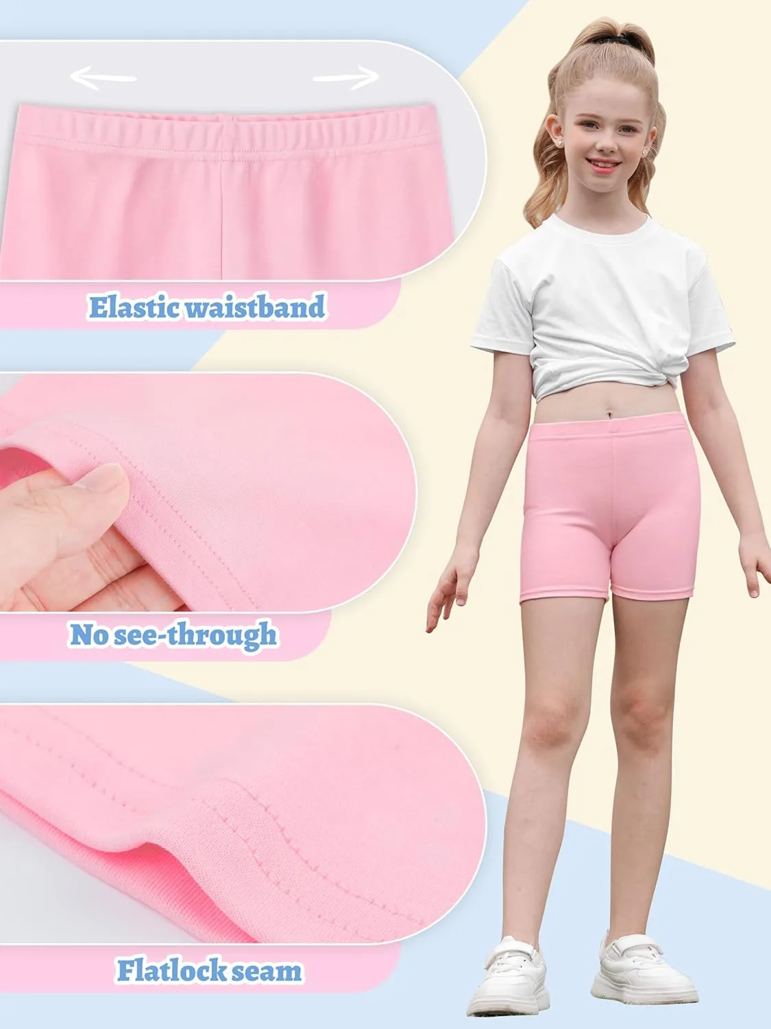 6 Pack Cotton Girls Bike Shorts Girls Shorts Kids Clothes Cartwheel Under Dress Breathable Multi-Color
