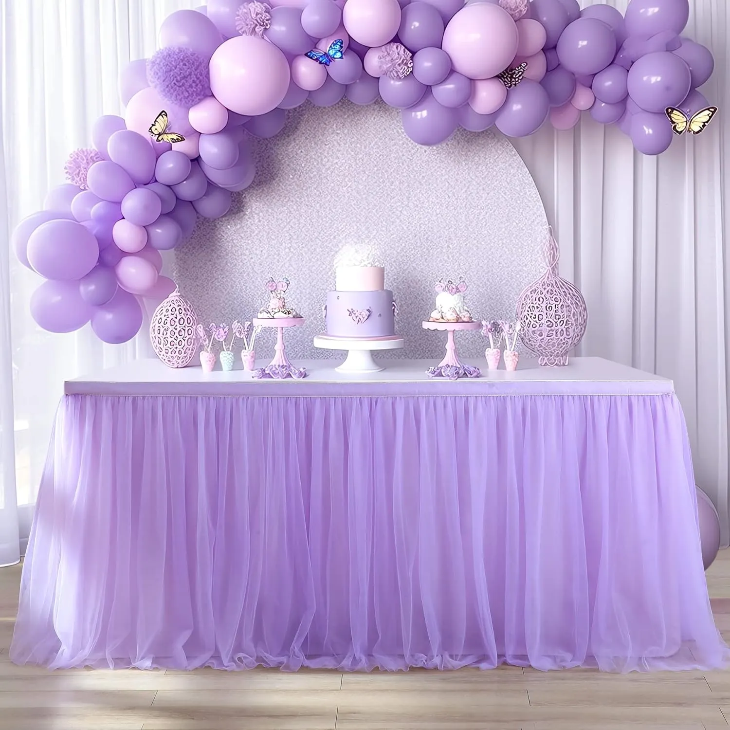6ft Lavender Tulle Table Skirts for Rectangle Tables or Round Tables Lavender Ruffle Tutu Tablecloth for Girls Baby Shower Birthday Party Wedding Cake Dessert Table Decorations