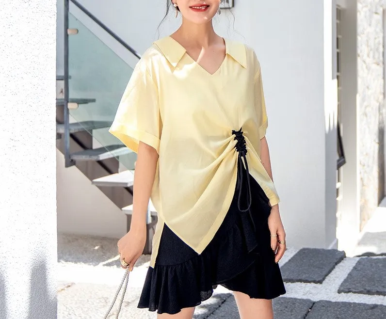 8GIRLS DESIGN RUFFLE LACE UP SIDE BLOUSE