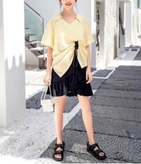 8GIRLS DESIGN RUFFLE LACE UP SIDE BLOUSE