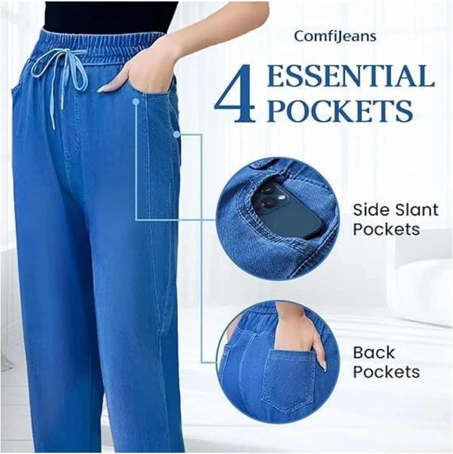 Aromia Jeans for Older Woman, Janemore Comfy Jeans, ComfiJeans - High Waist Ultra-Stretch Mom Pants Pull On Trousers