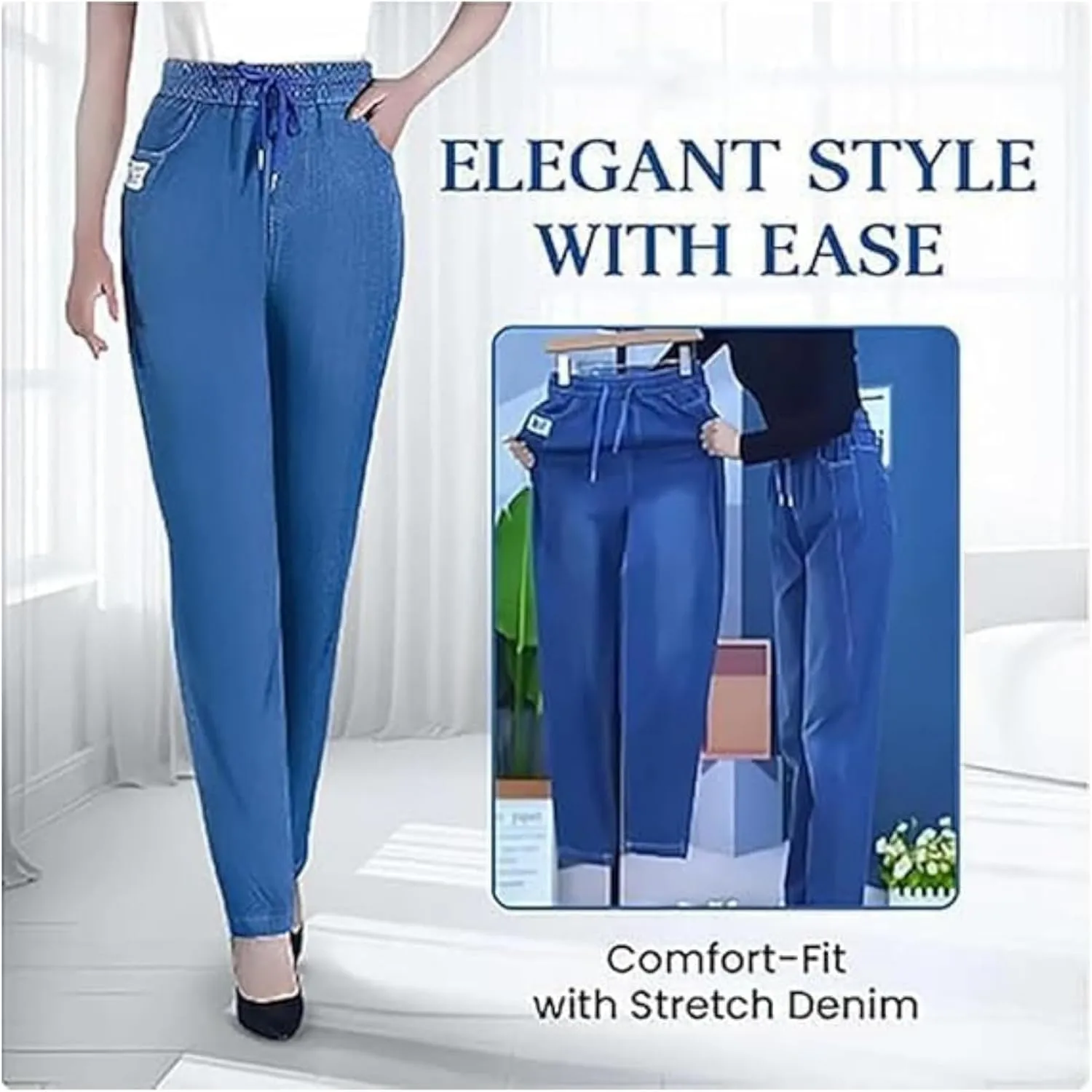 Aromia Jeans for Older Woman, Janemore Comfy Jeans, ComfiJeans - High Waist Ultra-Stretch Mom Pants Pull On Trousers