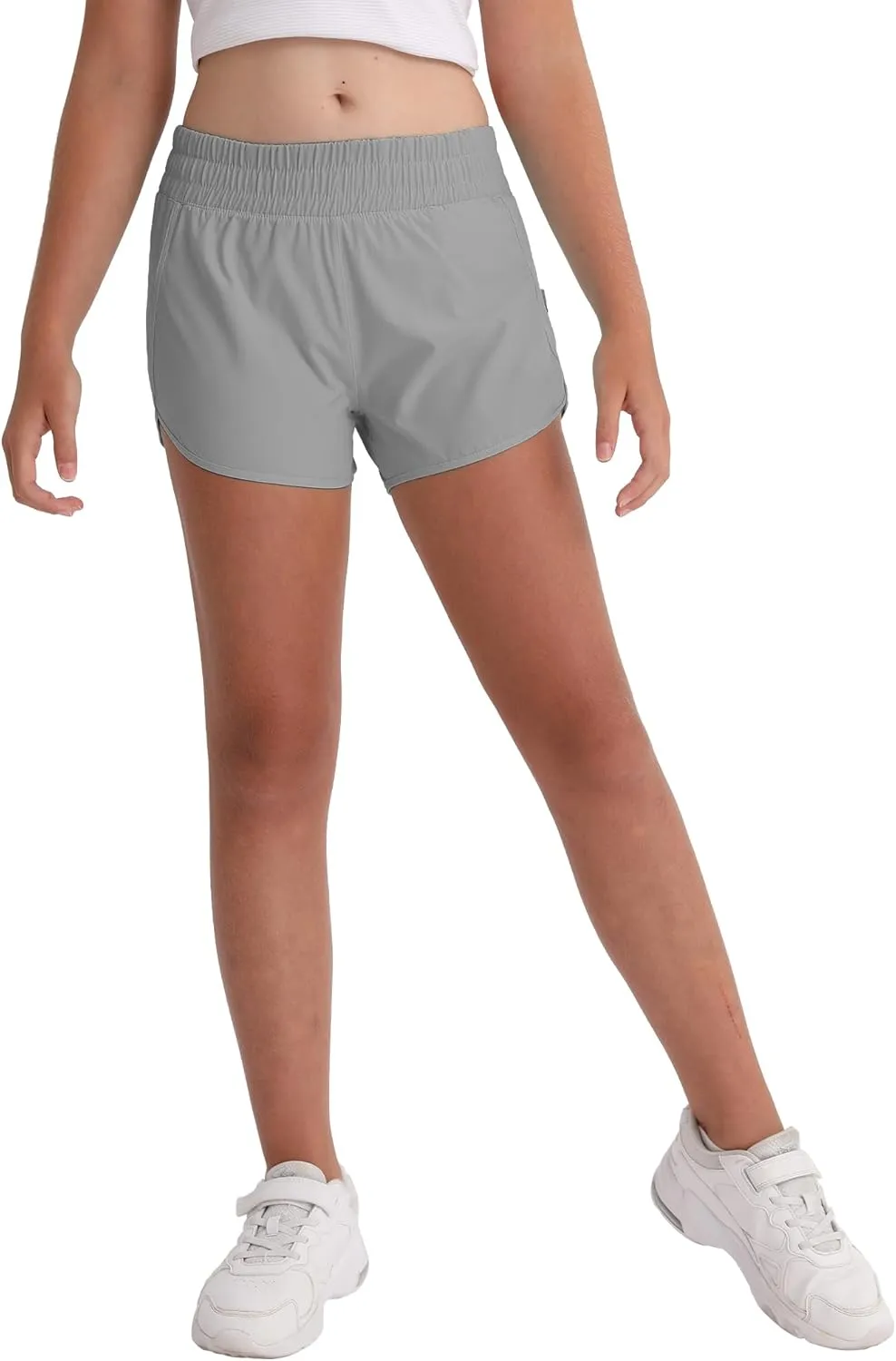 Aurefin Girls Athletic Shorts with Zip Pockets, Teen Kids Quick Dry Running Shorts Lightweight Workout Sports Active shorts