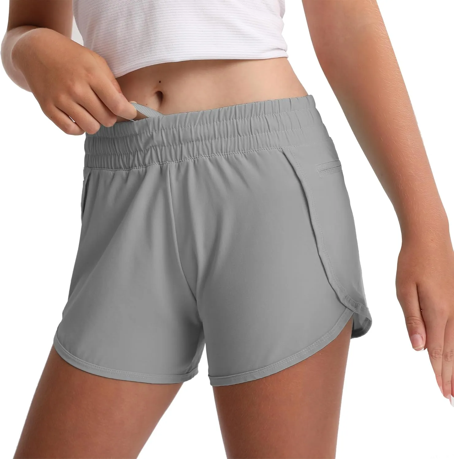 Aurefin Girls Athletic Shorts with Zip Pockets, Teen Kids Quick Dry Running Shorts Lightweight Workout Sports Active shorts