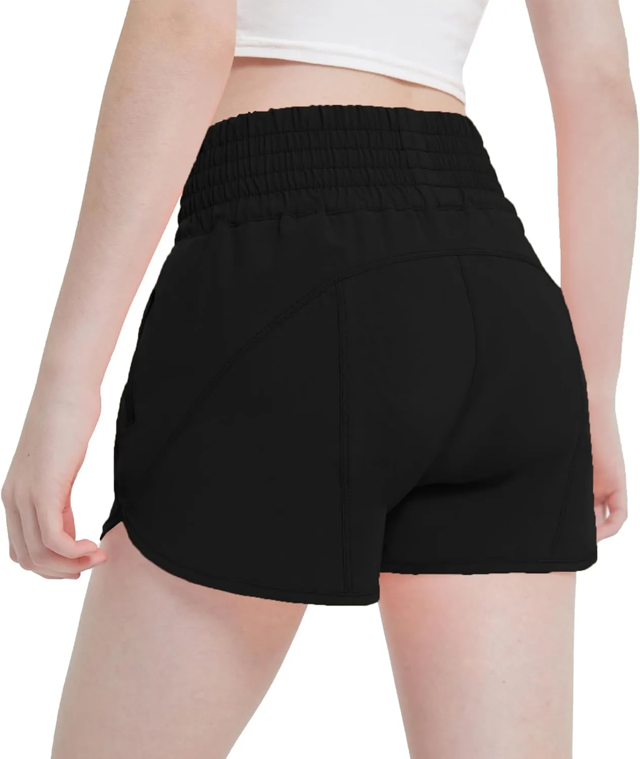 Aurefin Girls High Waisted Athletic Shorts, Teen Girls Running Shorts with Zip Pocket Workout Sports Shorts for Youth Kids