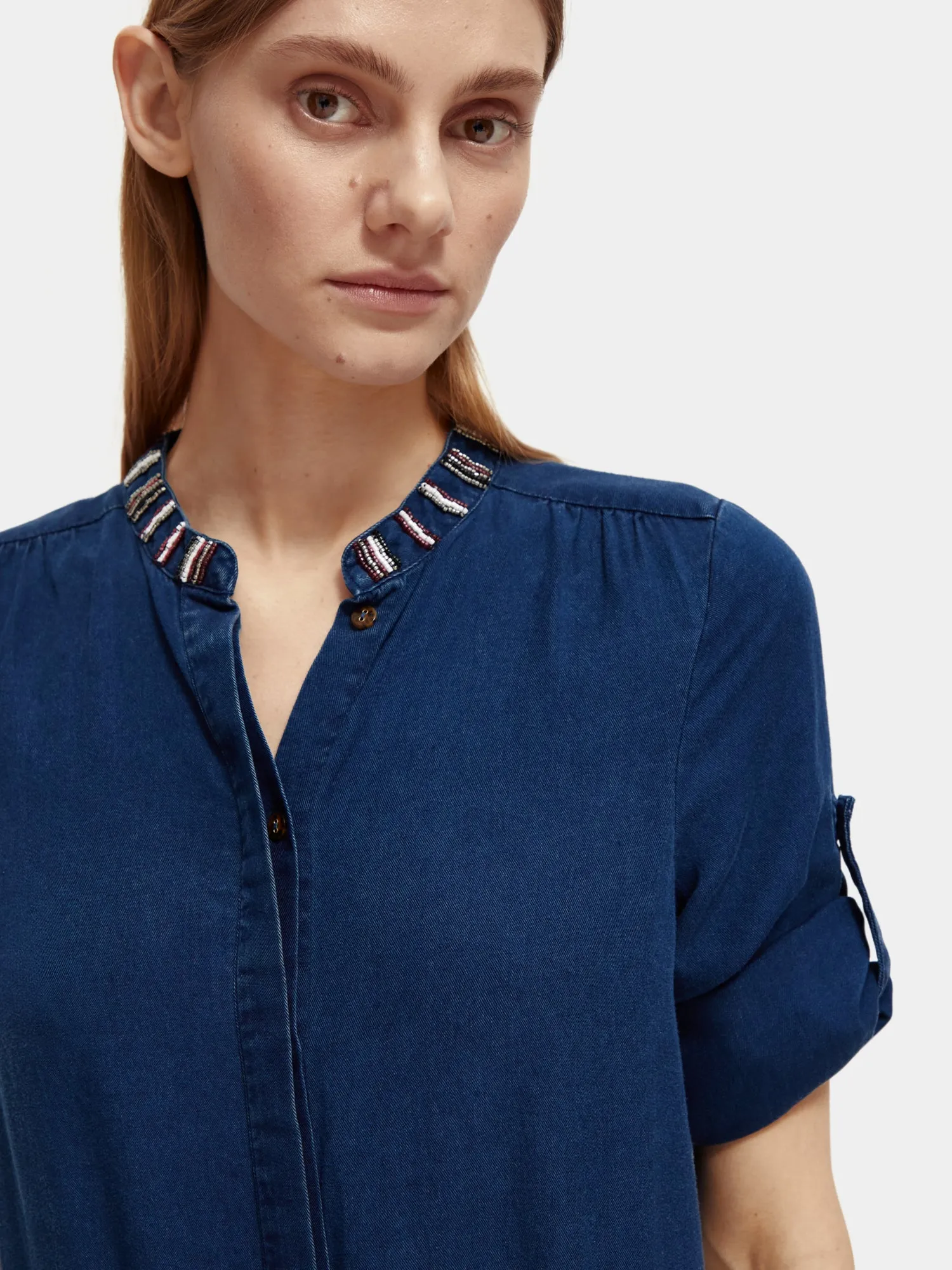 Beaded indigo jumpsuit