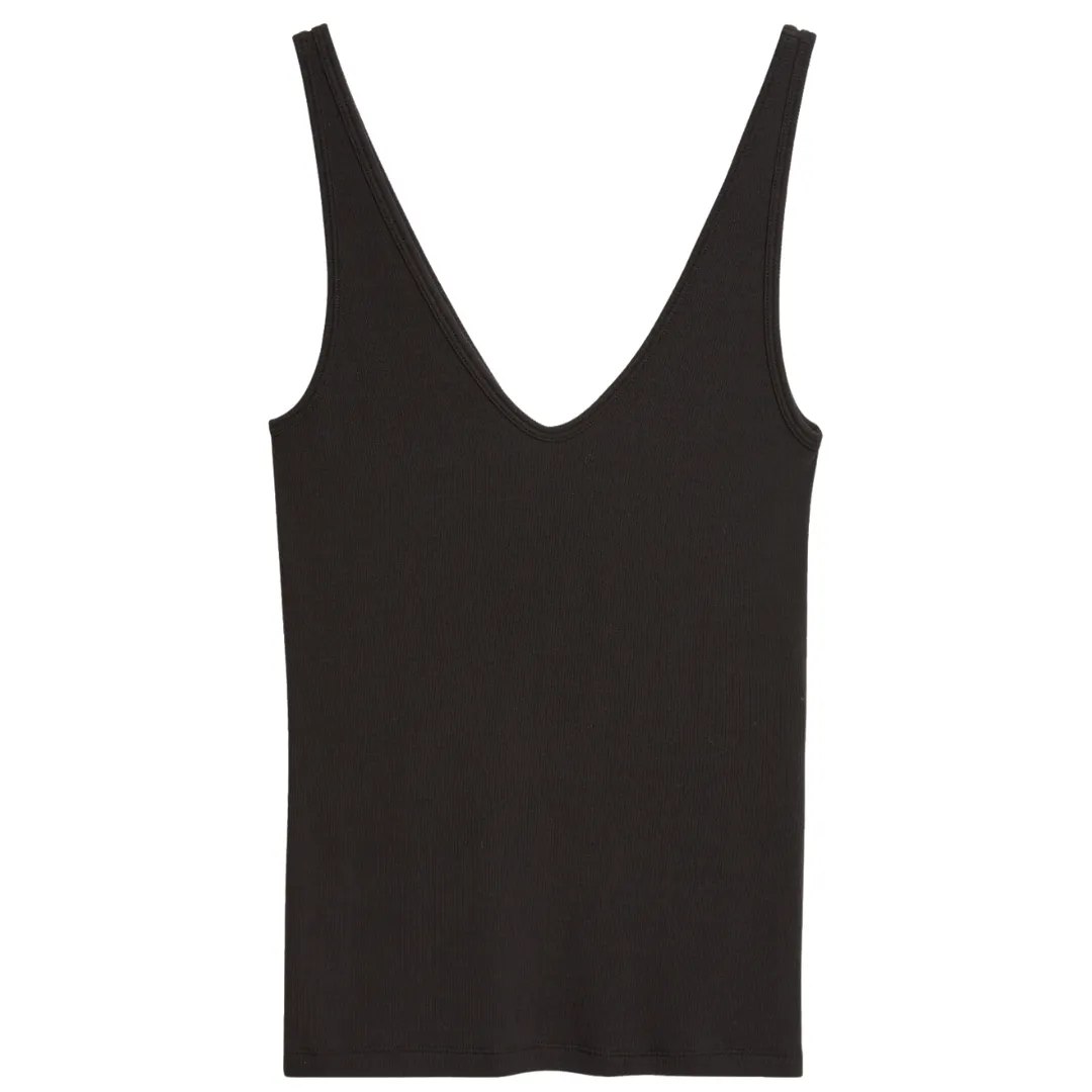 Black Rib V-Neck Tank