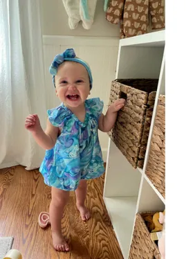 Bubble Romper -  Blue Lagoon - 100% Cotton / Guaze - Ruffle Sleeve - Elastic leg - Baby - BLULAG242