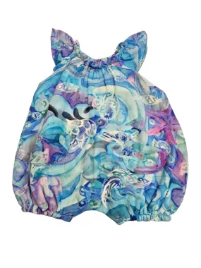 Bubble Romper -  Blue Lagoon - 100% Cotton / Guaze - Ruffle Sleeve - Elastic leg - Baby - BLULAG242
