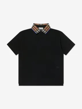 Burberry Boys Check Collar Johane Polo Shirt in Black