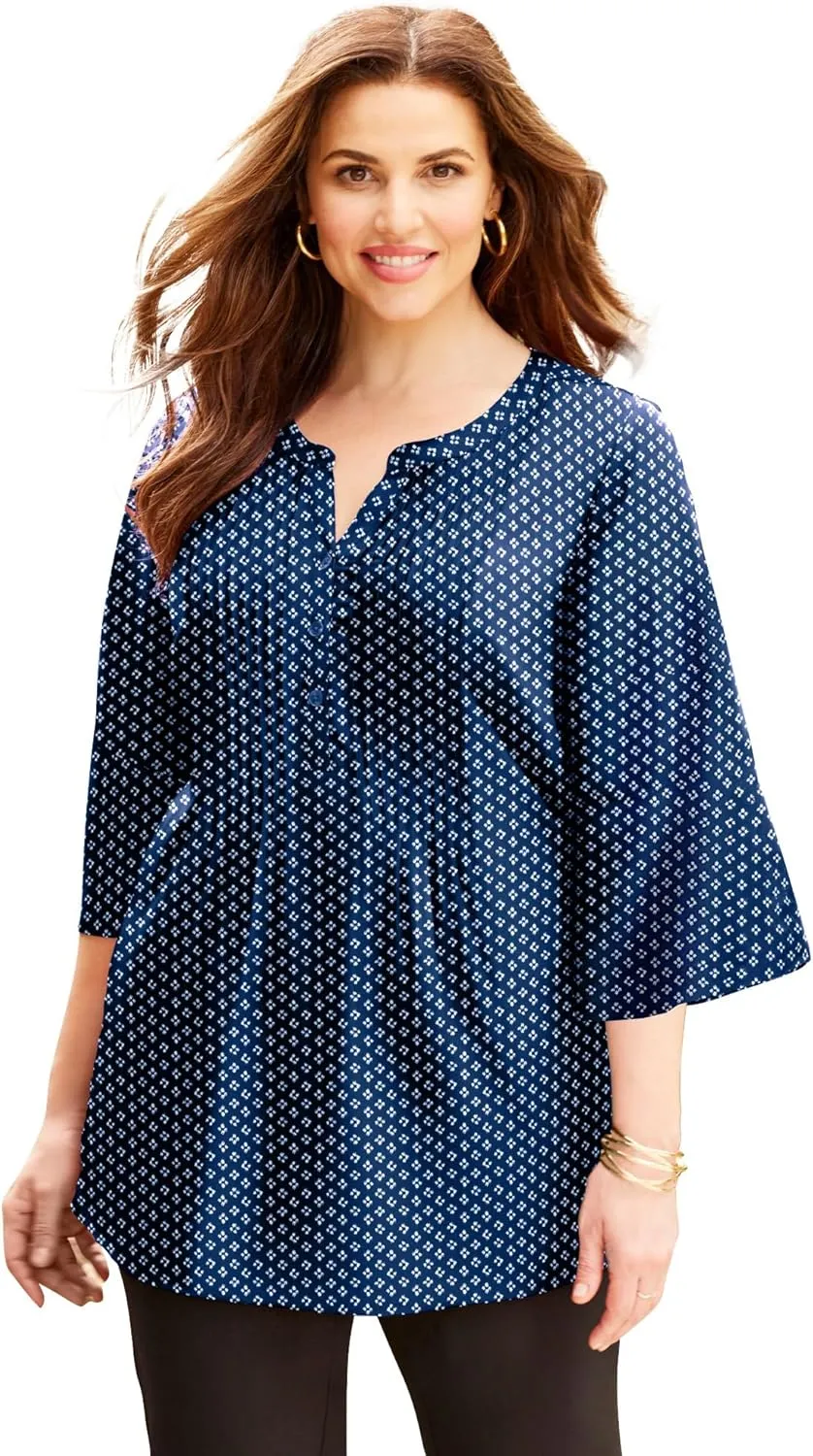 Catherines Women's Plus Size Georgette Pintuck Blouse