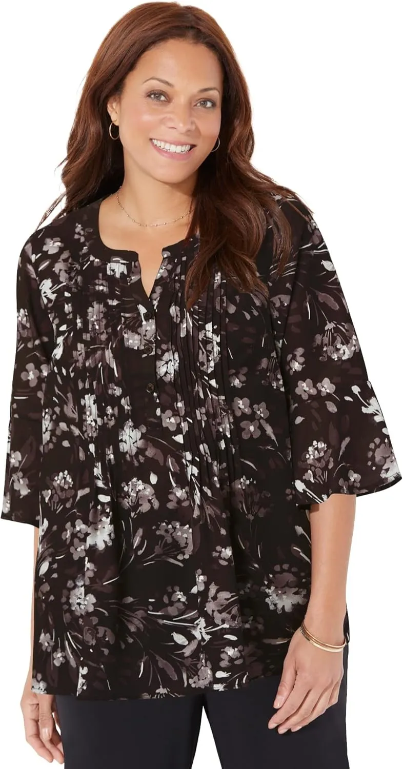 Catherines Women's Plus Size Georgette Pintuck Blouse