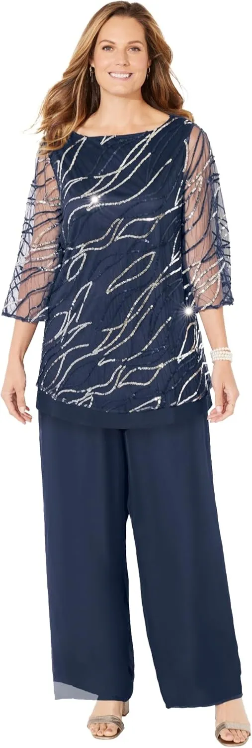 Catherines Women's Plus Size Petite Sequin Chiffon Duet Blouse
