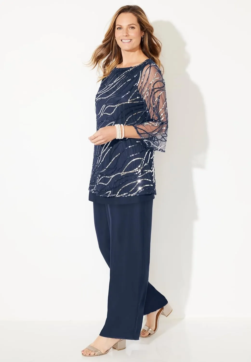 Catherines Women's Plus Size Petite Sequin Chiffon Duet Blouse