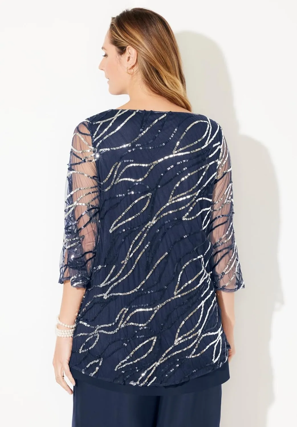 Catherines Women's Plus Size Petite Sequin Chiffon Duet Blouse