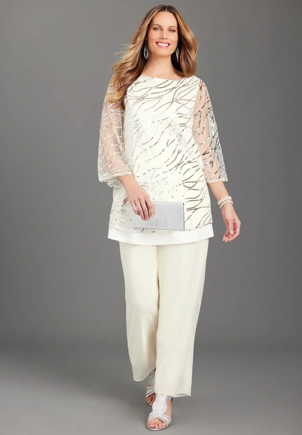 Catherines Women's Plus Size Petite Sequin Chiffon Duet Blouse