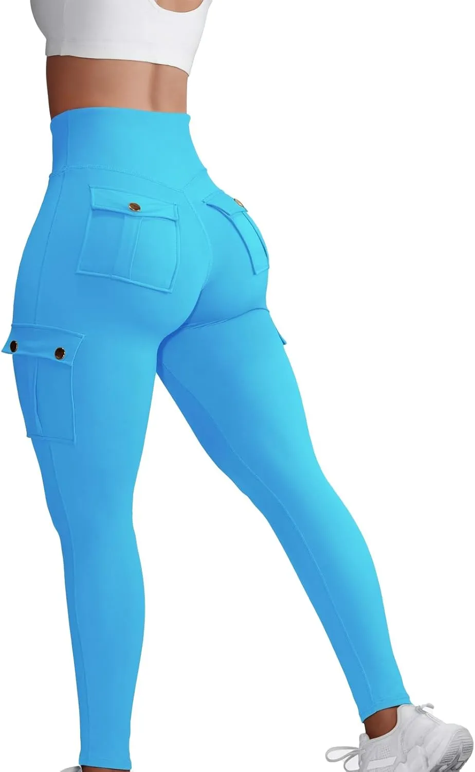 Chic-Me Pocket Design Butt Lifting Active Leggings, High Waist Tummy Control Running Yoga Pants, Workout Cargo Leggings for