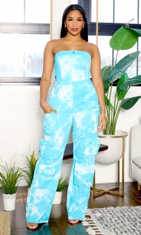 Chic Tie Dye | Strapless Utility Jumpsuit - Blue FINAL SALE