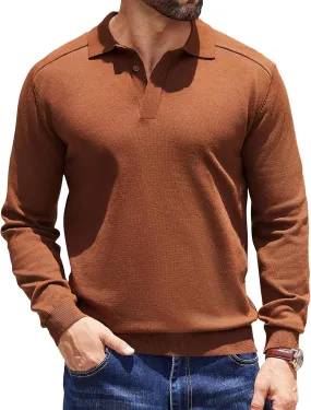 COOFANDY Mens Knit Polo Sweater Long Sleeve Collared Polo Hidden Button Casual Pullover Sweaters