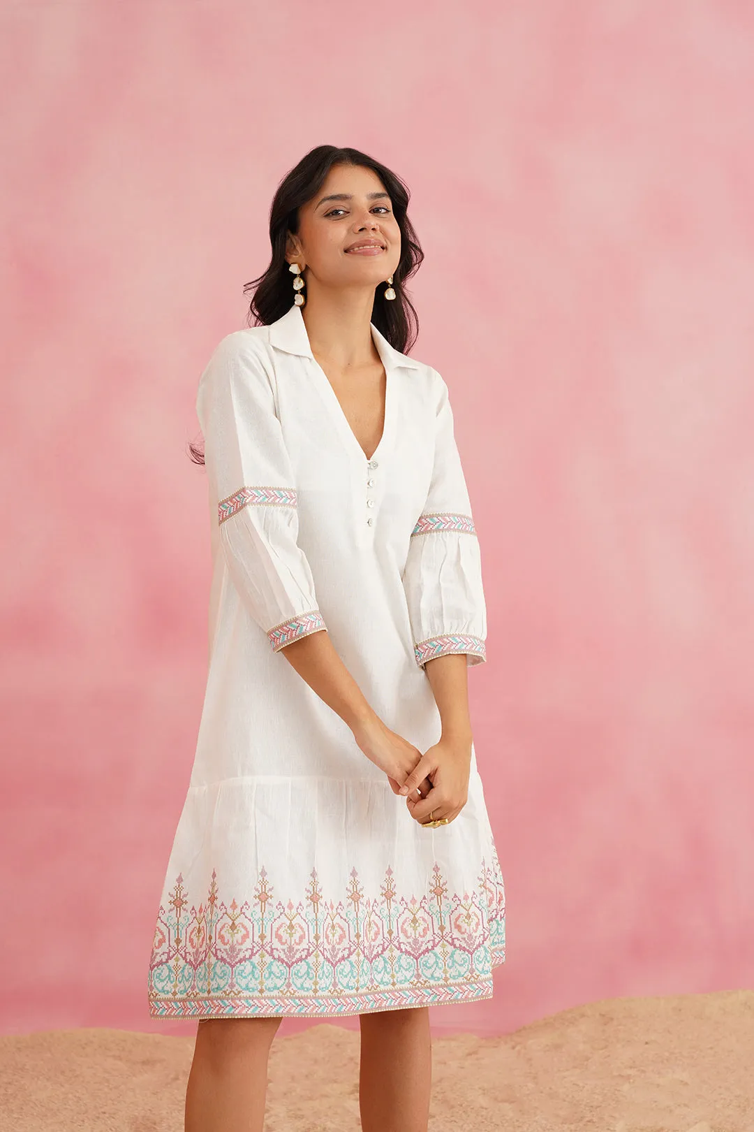 Cream Cross Stitch Embroidered Dress