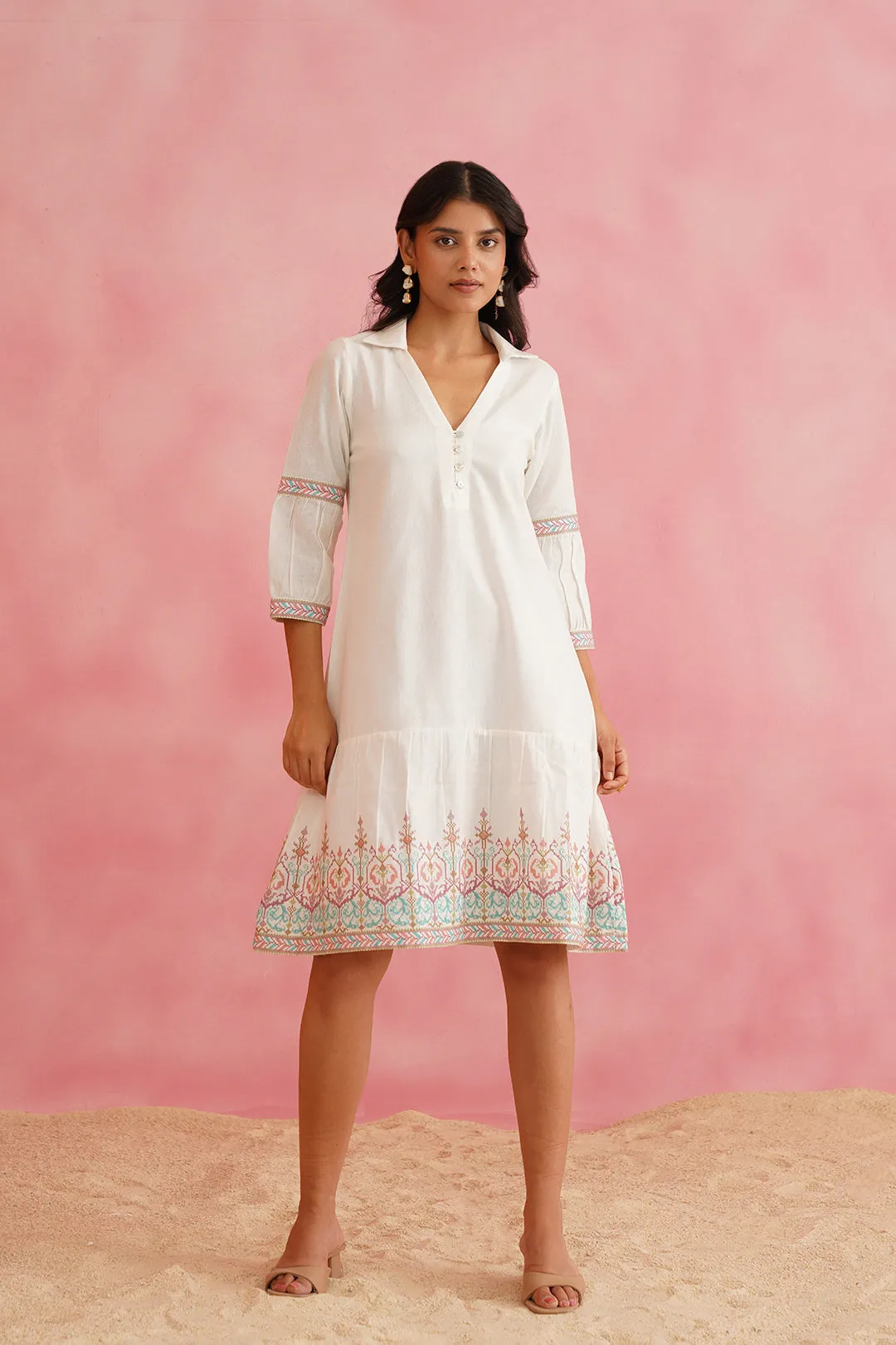 Cream Cross Stitch Embroidered Dress