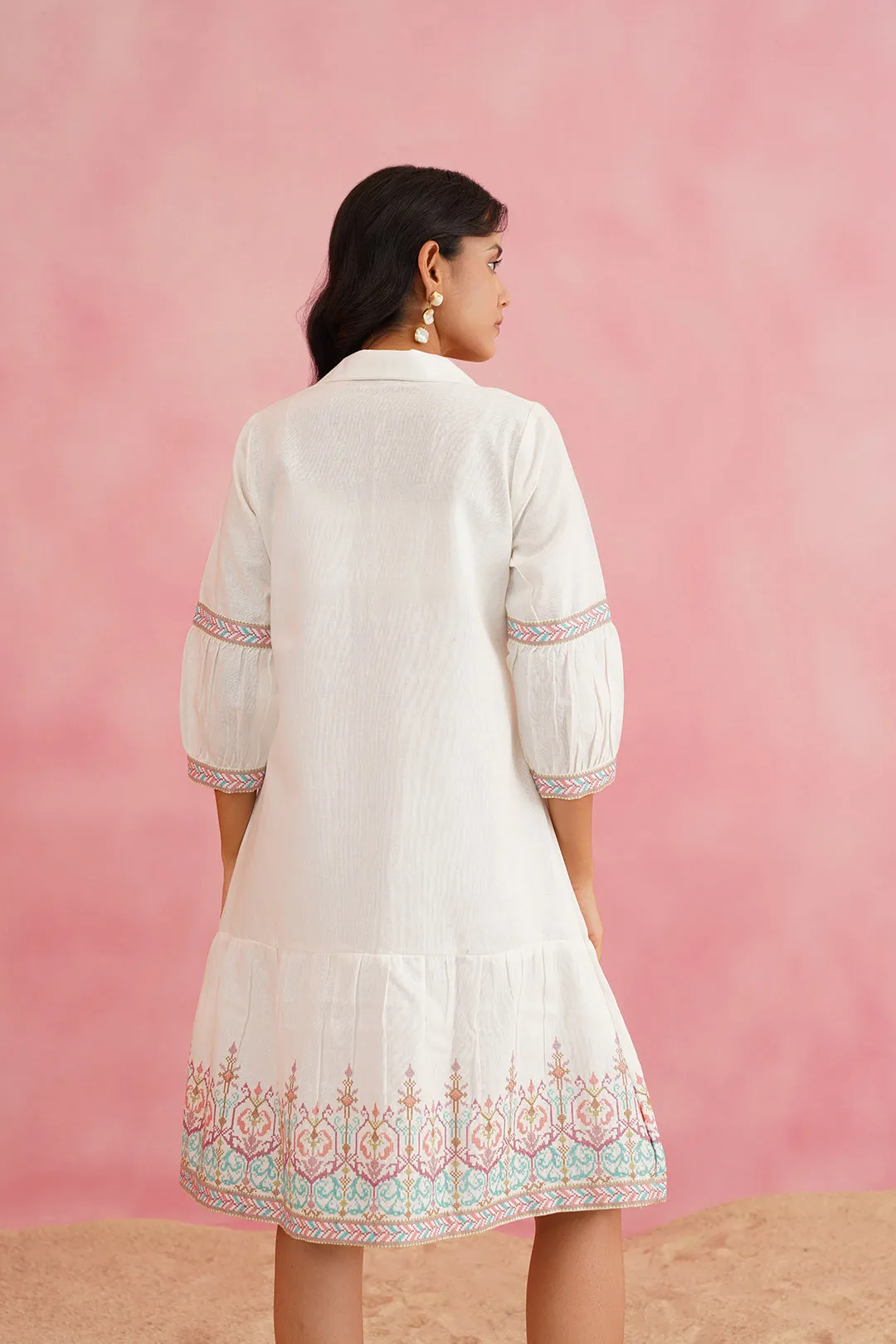 Cream Cross Stitch Embroidered Dress