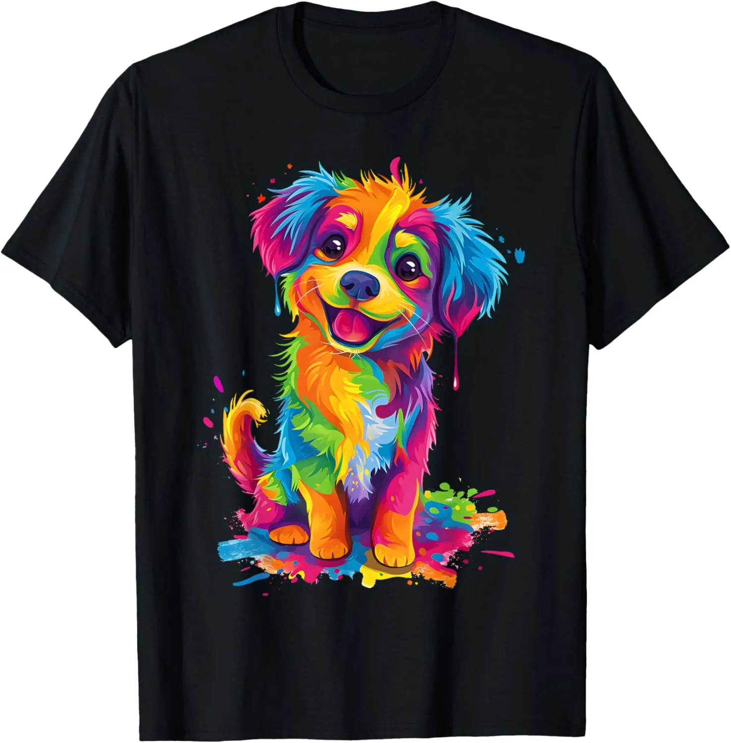 Cute Puppy Colorful Rainbow Vibrant Graphic T-Shirt