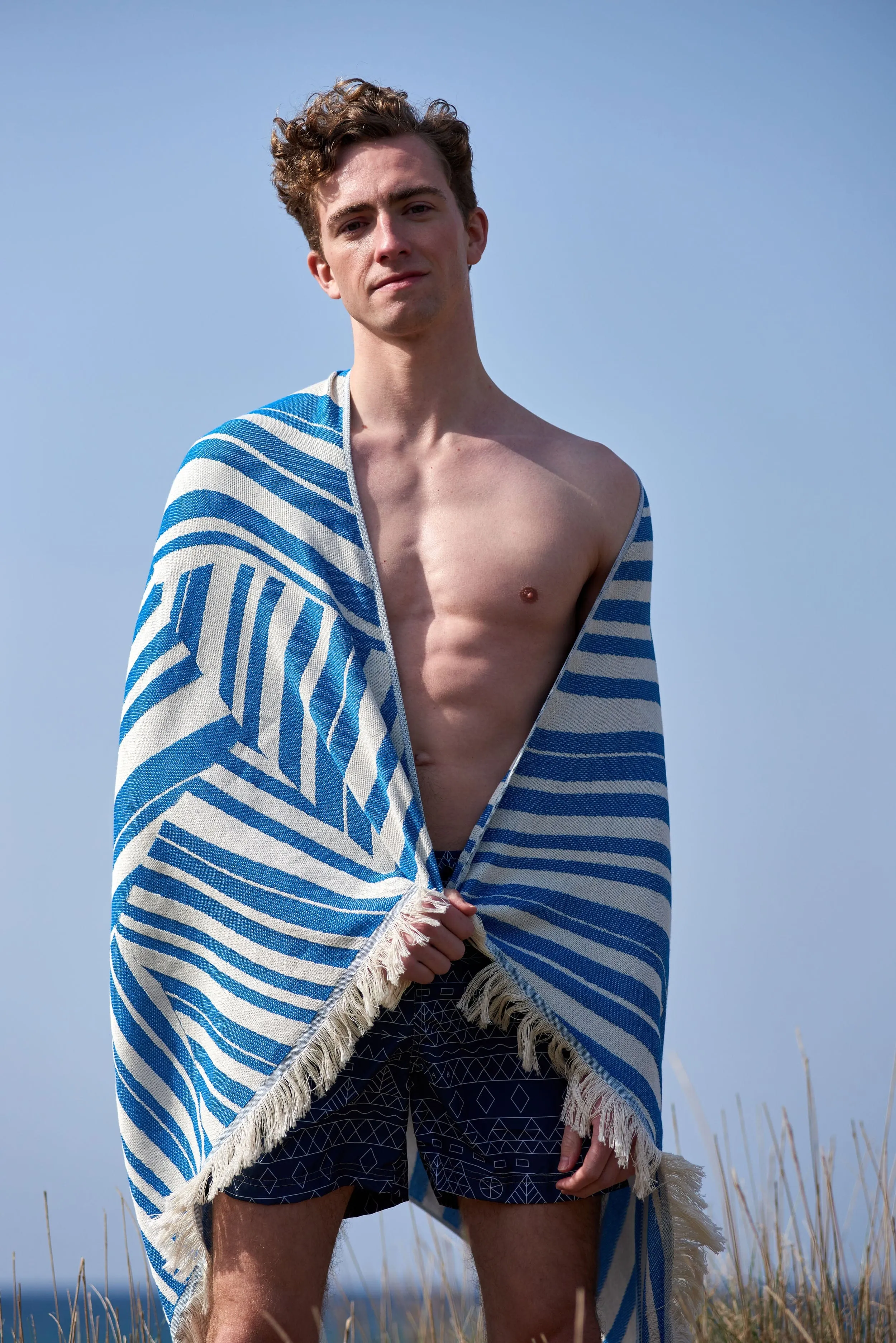 Cycladic Tiles Bright Blue | Feather Beach Towel
