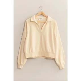 Eleanor Cream Collared Raglan Sleeve Sweatshirt