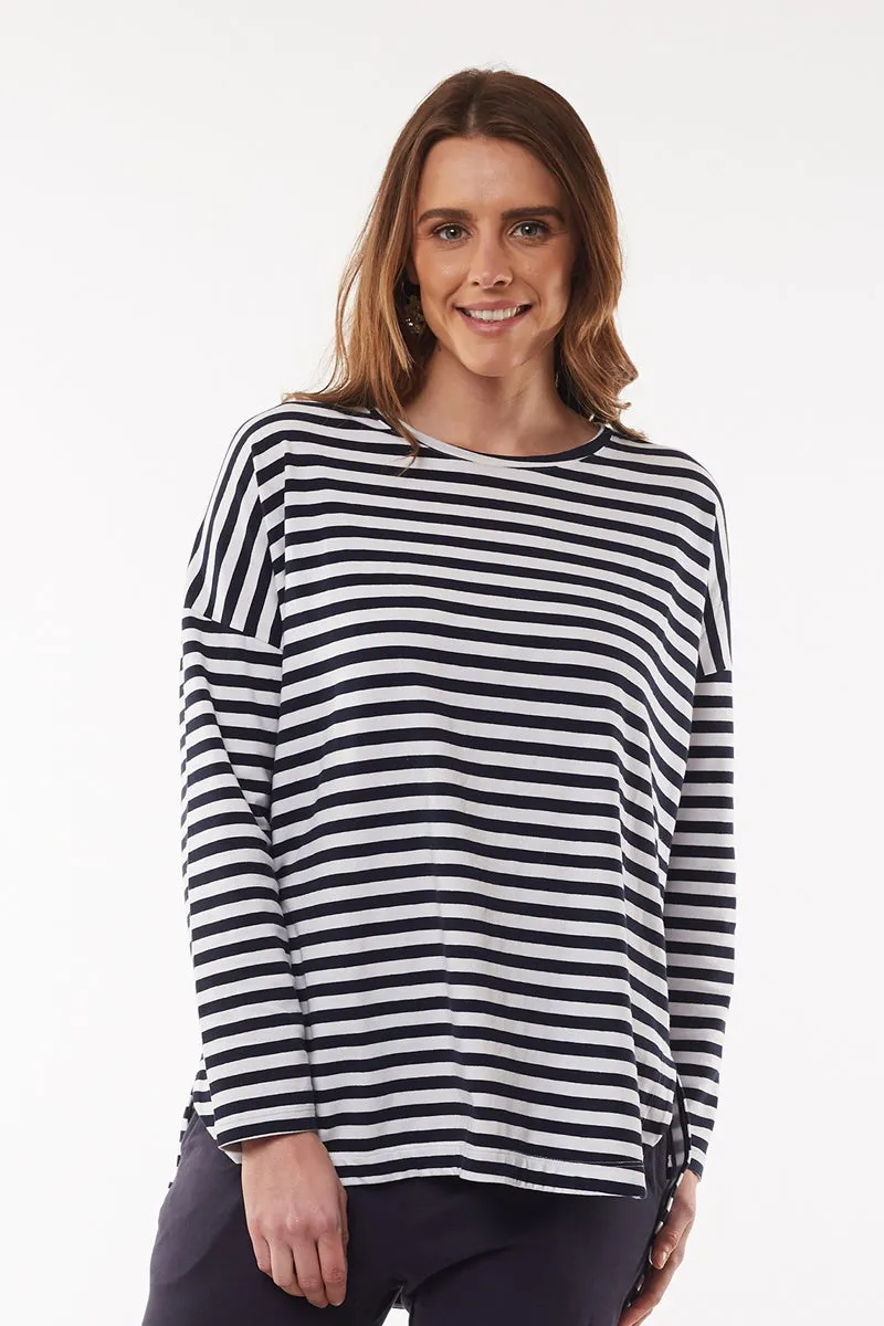 Elm - Society Stripe Long Sleeve Tee - Navy White Stripe