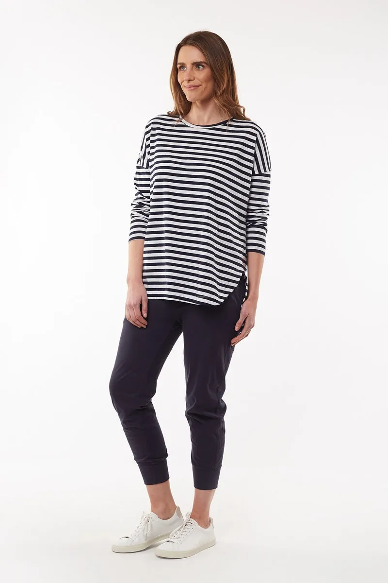 Elm - Society Stripe Long Sleeve Tee - Navy White Stripe