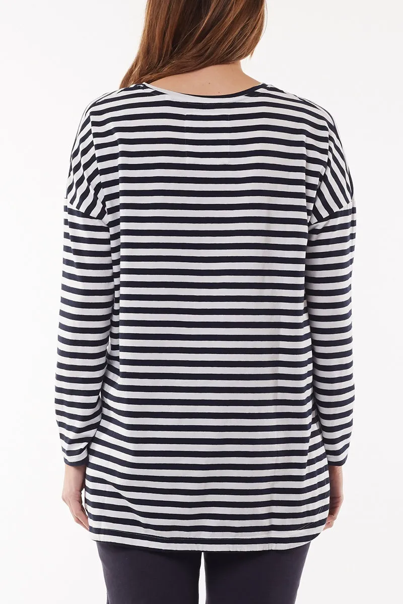 Elm - Society Stripe Long Sleeve Tee - Navy White Stripe