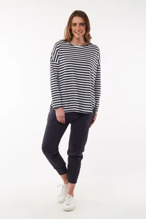 Elm - Society Stripe Long Sleeve Tee - Navy White Stripe