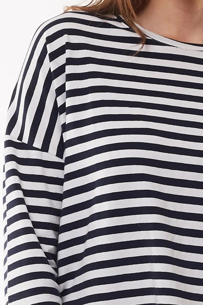 Elm - Society Stripe Long Sleeve Tee - Navy White Stripe