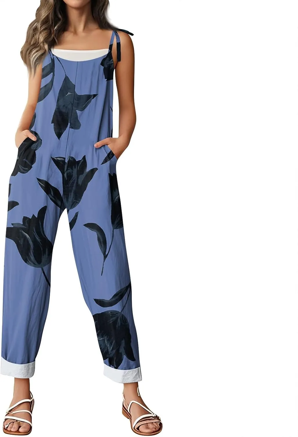 Floral Jumpsuits for Women, Spring Loose Beach Fashion Boho Casual Womens Romper