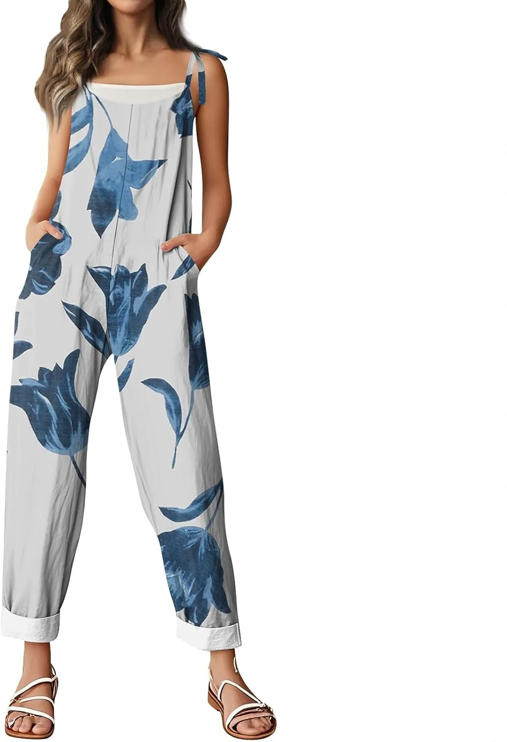 Floral Jumpsuits for Women, Spring Loose Beach Fashion Boho Casual Womens Romper