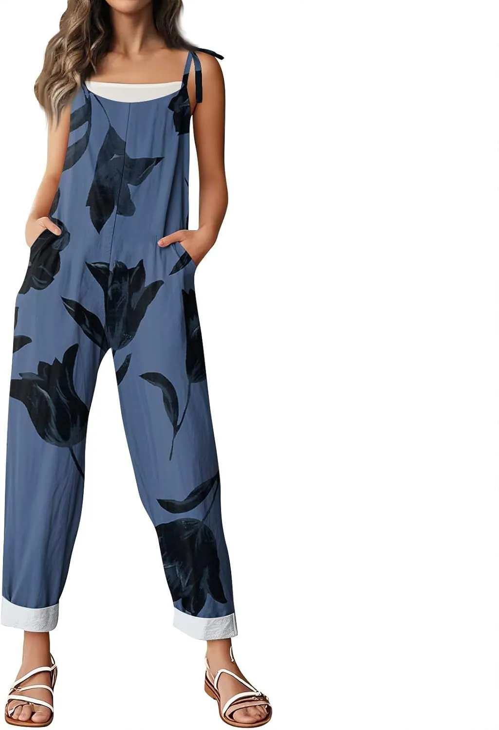 Floral Jumpsuits for Women, Spring Loose Beach Fashion Boho Casual Womens Romper