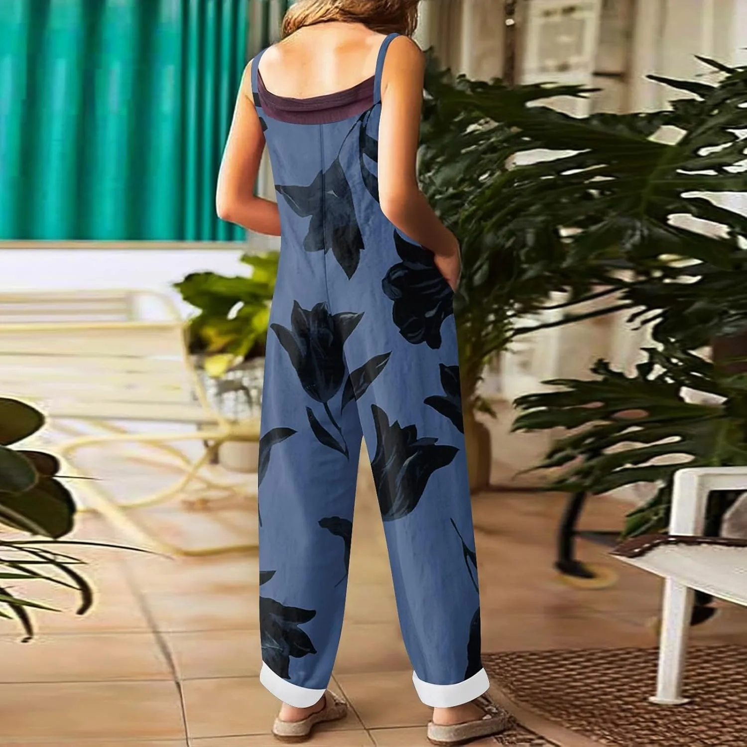 Floral Jumpsuits for Women, Spring Loose Beach Fashion Boho Casual Womens Romper