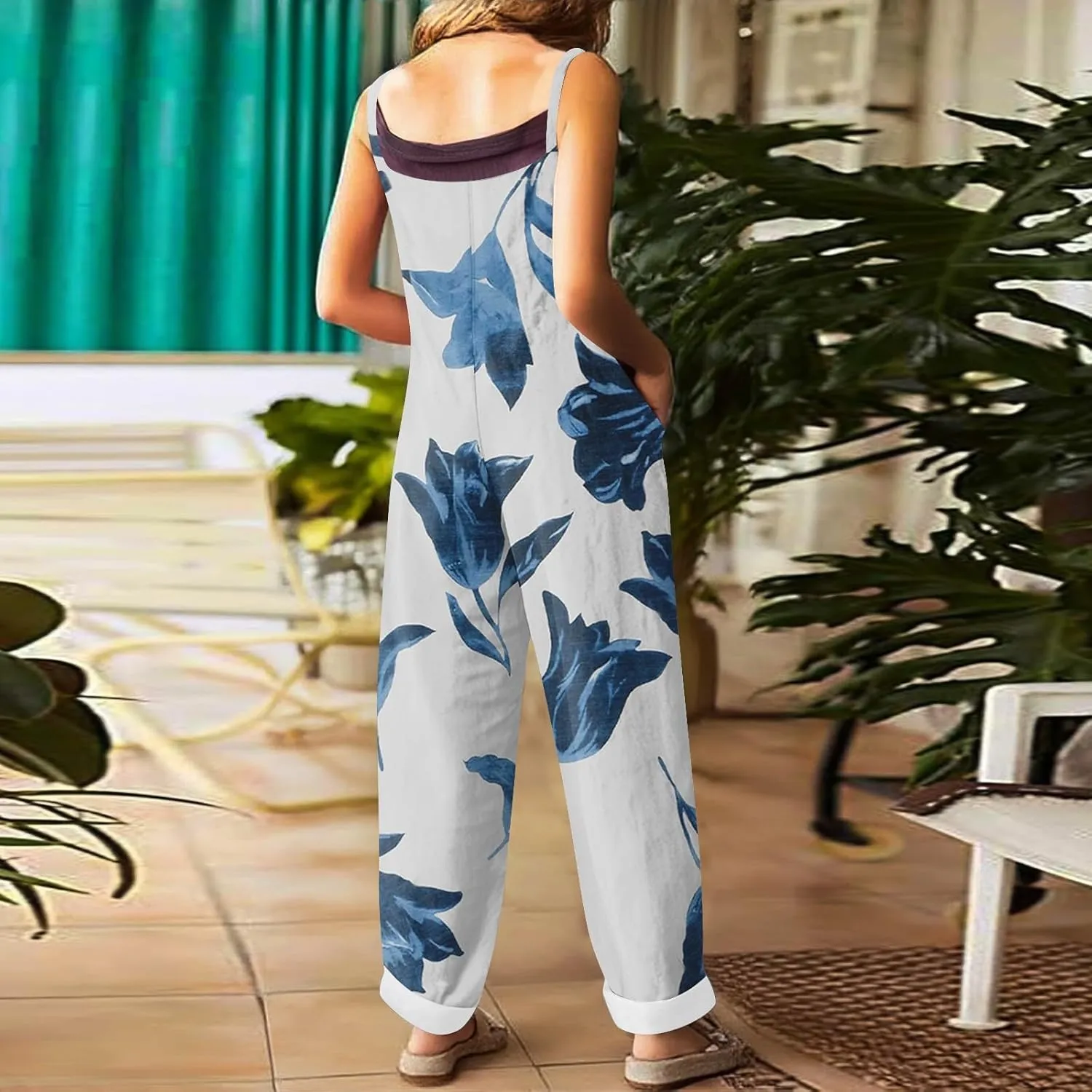 Floral Jumpsuits for Women, Spring Loose Beach Fashion Boho Casual Womens Romper