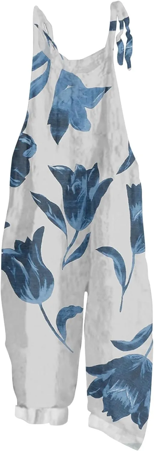 Floral Jumpsuits for Women, Spring Loose Beach Fashion Boho Casual Womens Romper