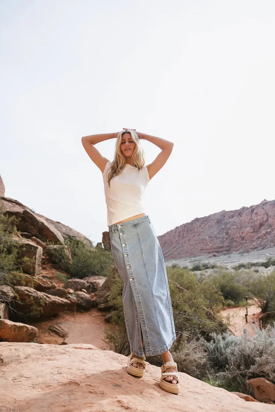 Halle Button Denim Skirt - FINAL SALE