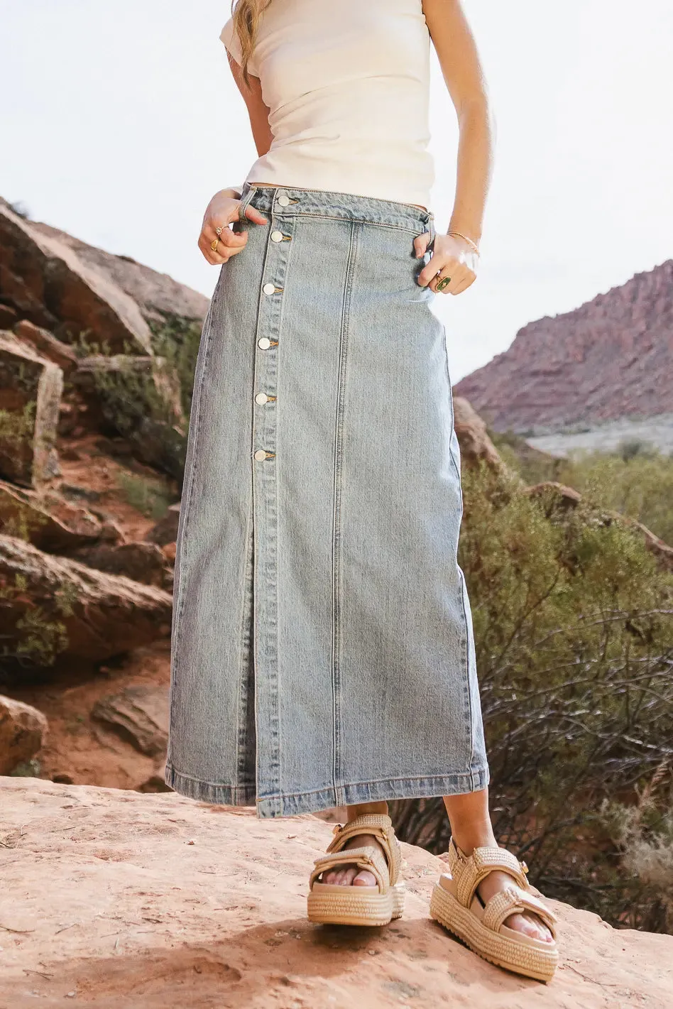 Halle Button Denim Skirt - FINAL SALE