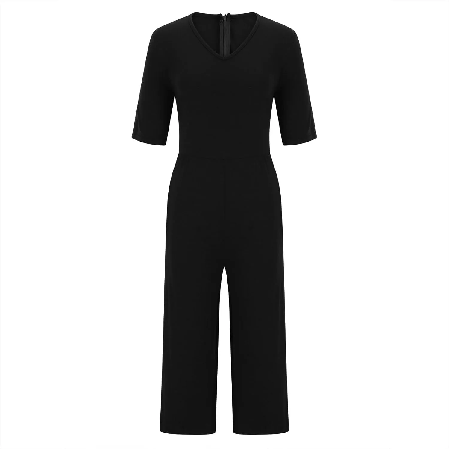 HGps8w Wide Leg Jumpsuits for Women Dressy Casual Half Sleeve V Neck Romper with Pockets Loose One Piece Outfits