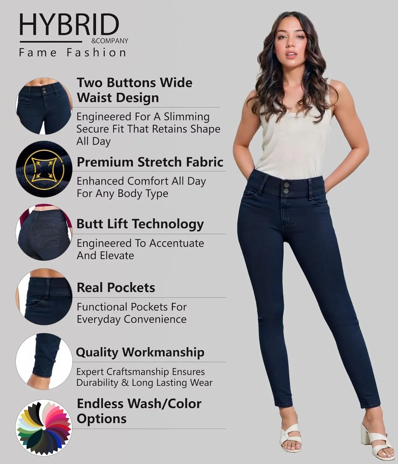 Hybrid & Company Women's Butt Lift V2 Super Comfy Stretch Denim Skinny Jeans