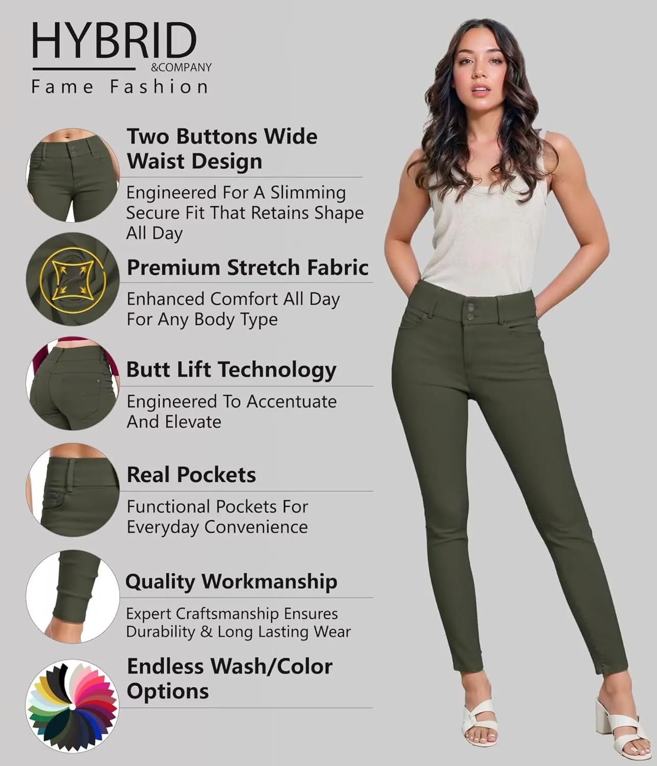 Hybrid & Company Women's Butt Lift V2 Super Comfy Stretch Denim Skinny Jeans