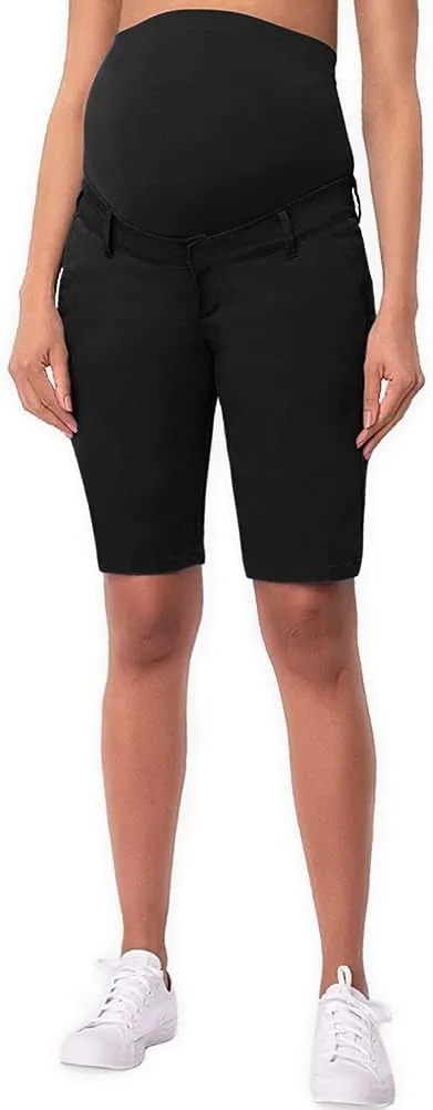 Hybrid & Company Women's Maternity Denim Shorts Over The Belly Comfy Skinny Bermuda Jeans