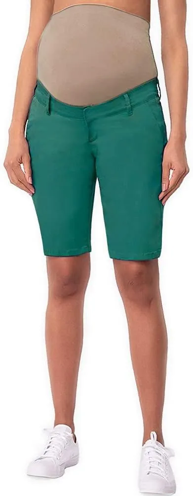 Hybrid & Company Women's Maternity Denim Shorts Over The Belly Comfy Skinny Bermuda Jeans